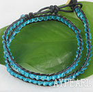 Wholesale Blue manmade crystal leather thread wrap bracelet