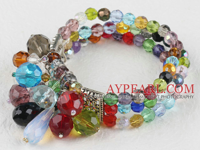 popular 7.5 inches three strand multi color crystal bracelet bangle