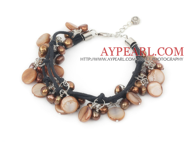 dyed brown pearl shell bracelet with lobster clasp