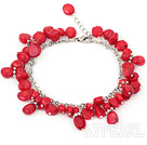 red coral bracelet with metal chain and lobster clasp