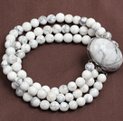 Fashion Three Strand 6Mm White Howlite Beads Bracelet