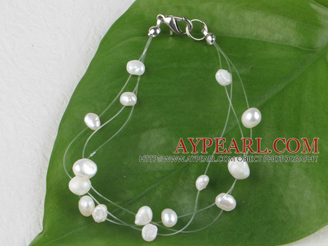 7,5 Zoll white pearl Armband mit Karabinerverschluss