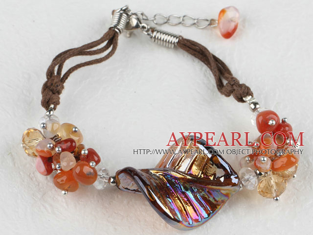 7.5 inches agate crystal and colored glaze bracelet with extendable chain