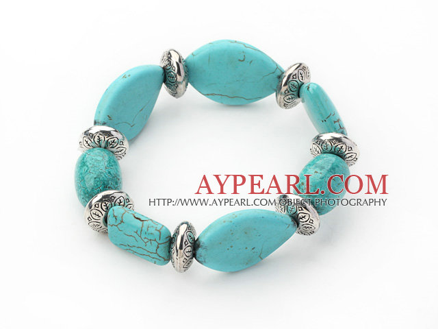 Stretch chunky style assorted shape turquoise and flower beads bangle bracelet