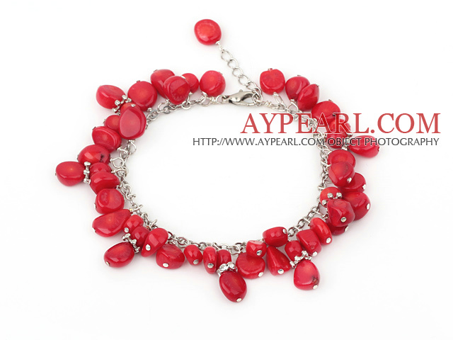 red coral bracelet with metal chain and lobster clasp