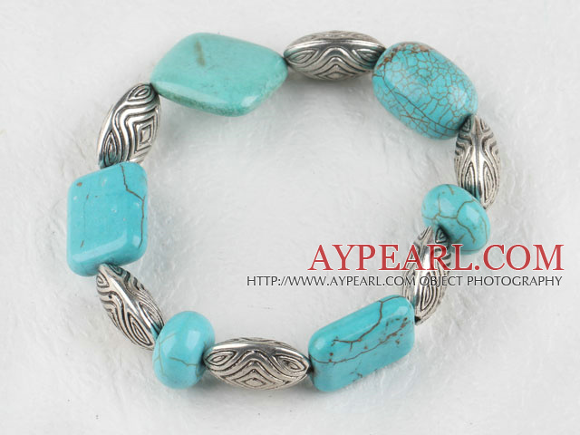 Stretch chunky style assorted shape turquoise bangle bracelet