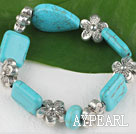 Stretch chunky style assorted shape turquoise and flower beads bangle bracelet