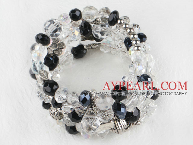 7.5 inches multi strand stretchy white and black crystal bracelet bangle