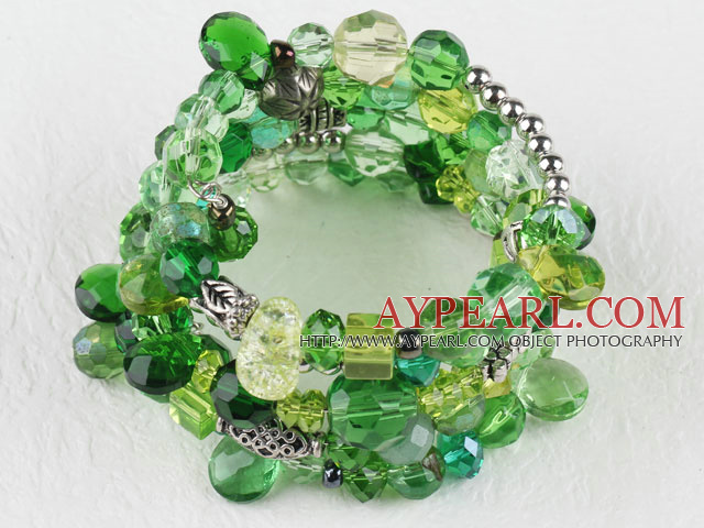 7.5 inches multi strand stretchy green crystal bracelet bangle