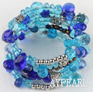 7.5 inches multi strand stretchy blue crystal bracelet bangle