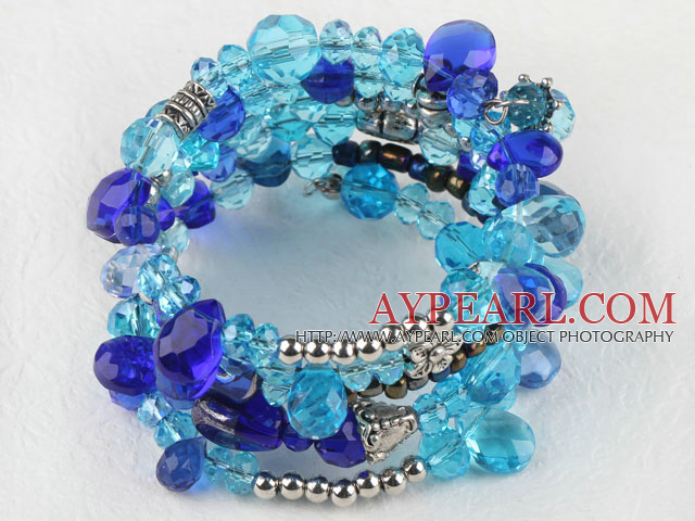 7,5 inches multi tråd stretchy blå krystall armbånd bangle