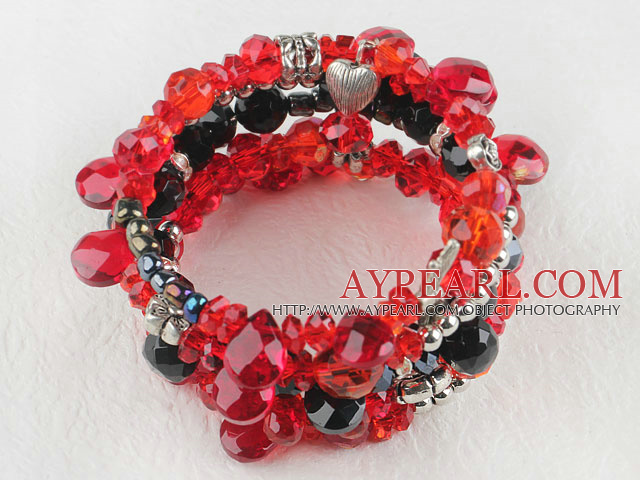 7.5 inches multi strand stretchy red and black crystal bracelet bangle