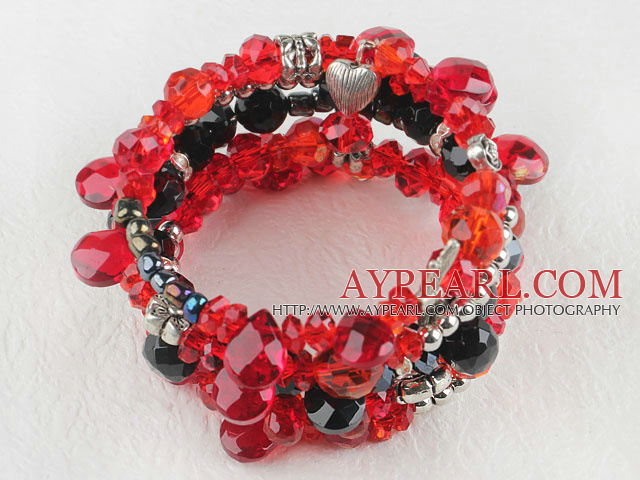 7,5 pouces multi brin extensible bracelet rouge et noir bracelet en cristal