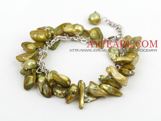 dyed green pearl bracelet with lobster clasp