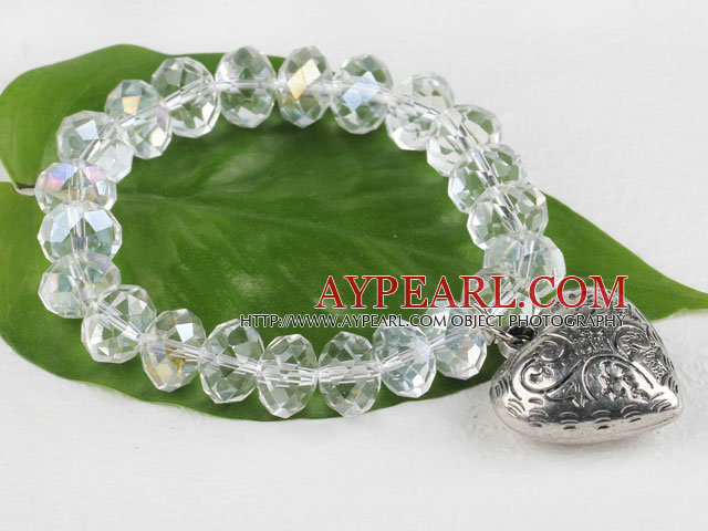 7.5 inches elastic clear crystal bracelet with heart charm