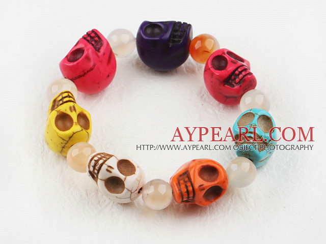 Multi Color Turquoise Skull Stretch Halloween Bracelet