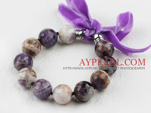 Multi Color Amethyst Beaded Bracelet with Ribbon