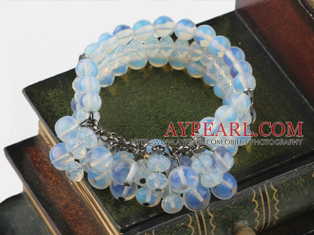 Multi Strand Opal Crystal Elastic Bangle Bracelet