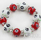 White and Red Color Eye Shape Colored Glaze Elastic Bracelet