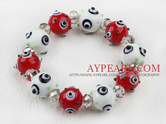 White and Red Color Eye Shape Colored Glaze Elastic Bracelet