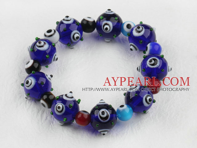 Dark Blue Color Eye Form Colored Glaze Elastic Bracelet