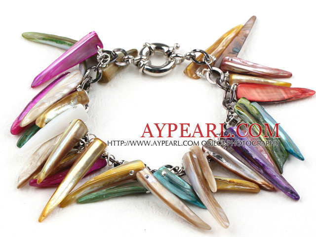 Multi Color Long Teeth Shape Shell Bracelet with Metal Chain