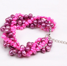 Fashion Multi Strand Natural Rose Red Freshwater Pearl Twisted Bracelet