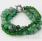 Multi Strand Deark Green Peark Crystal and Aventurine Bracelet with Moonlight Clasp