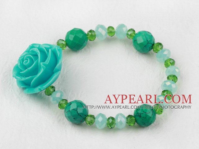 Xinjiang Turquoise og Green Crystal Flower Elastisk armbånd