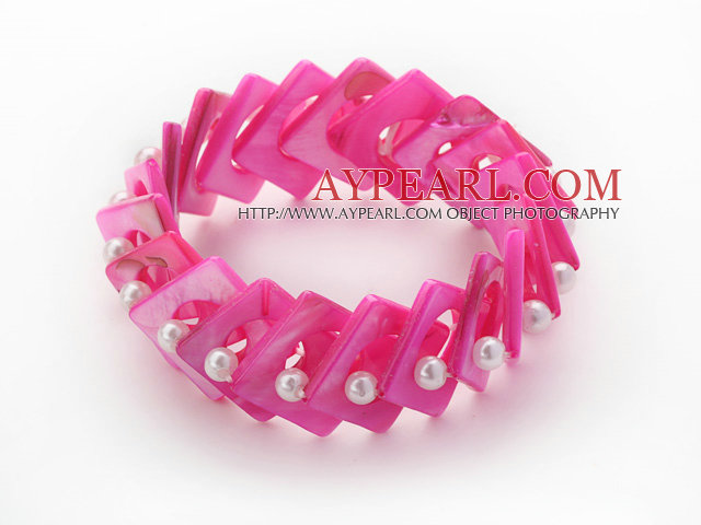 Hot Pink Color Donut Shell and White Seashell Perler Stretch Bangle Bracelet