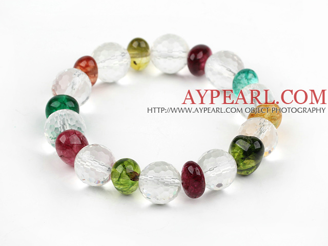 Assorted Multi Color Crystal Beaded Elastic Bangle Bracelet