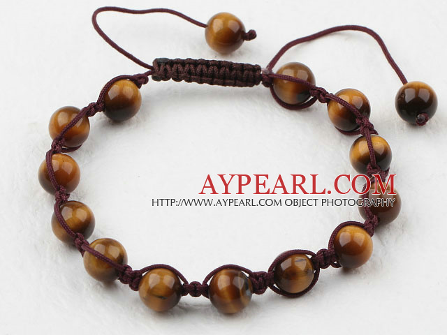 8mm Tiger Eye Woven Drawstring Bracelet with Adjustable Thread