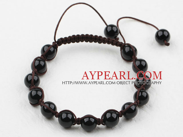 8mm agate noire perlée Bracelet cordon tissé avec filetage réglable