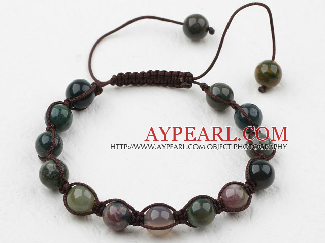 8mm Indian Agate Woven Beaded Drawstring Bracelet with Adjustable Thread