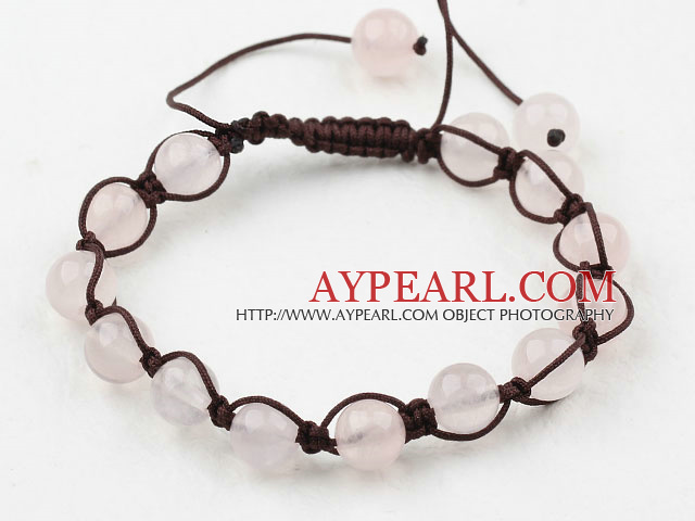 8mm Rose Quartz Woven Drawstring Bracelet with Adjustable Thread