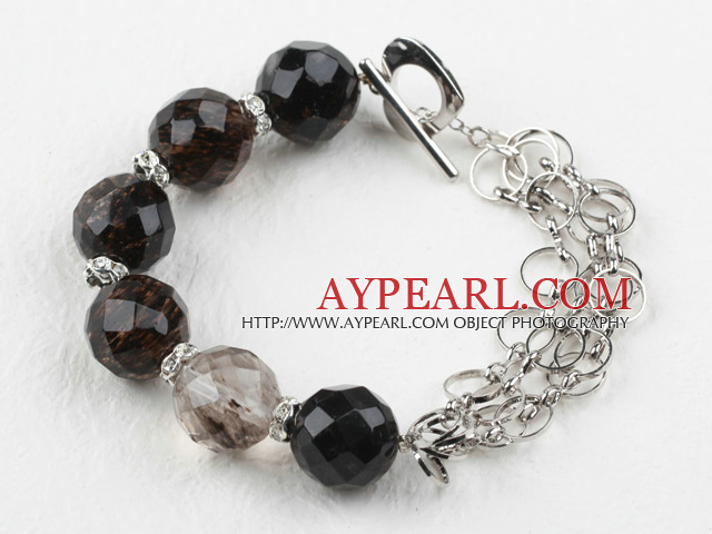 New Design Black Cherry Quartz Bracelet with Metal Chain and Heart Shape Toggle Clasp