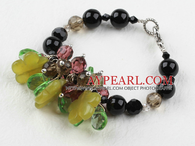 Assorted Black Agate and Smoky Quartz and Lemon Jade Bracelet