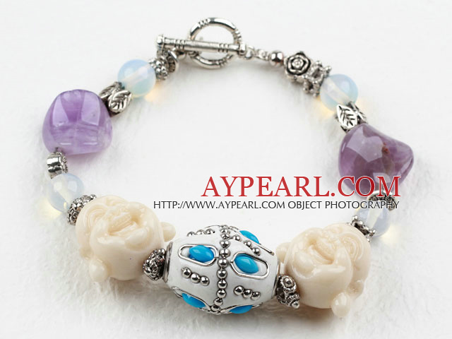 Bracelet Tête Améthyste et Bouddha chanceux