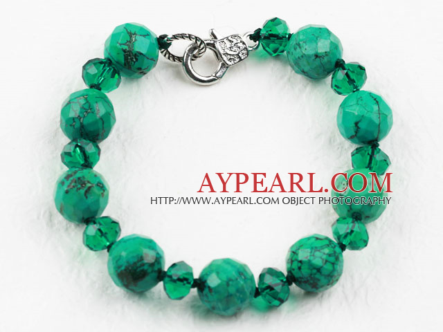 Xinjiang Turquoise and Dark Green Crystal Bracelet with Lobster Clasp