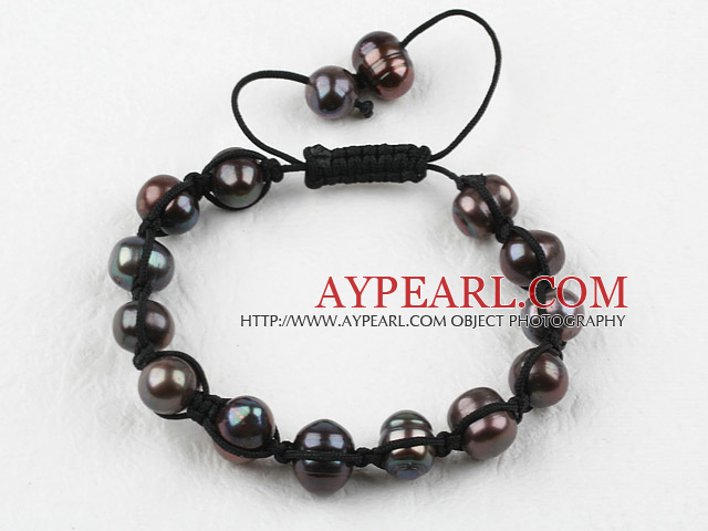 Ny design Black Freshwater Pearl vävt Dragsko justerbar armband
