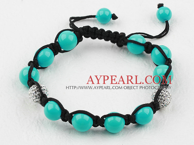 Perles de coquillage bleu et strass Bracelet tissé avec cordon de serrage