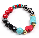 Simple Style Single Strand Black Crystal Red Blood Stone Hand-Painted Agate Turquoise Beads Stretch/ Elastic Bracelet With Cross Charm