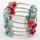 Diverse Red Coral och Turquoise Wrap Bangle Armband