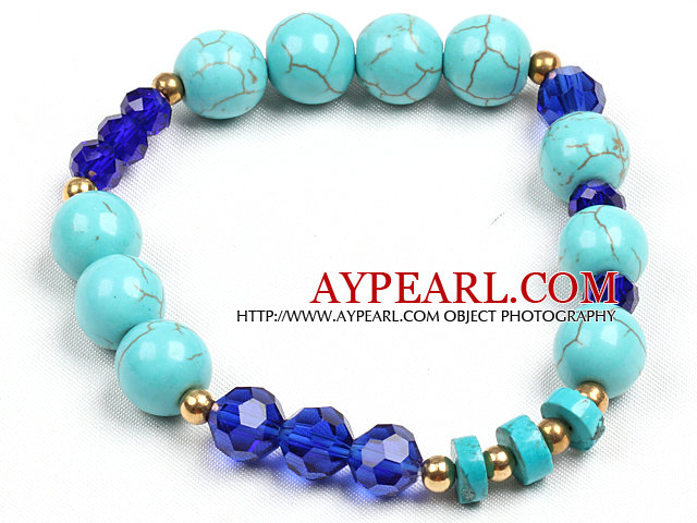 Simple Style Single Strand Blue Turquoise Dark Blue Crystal Bead Stretch / Elastic Bracelet