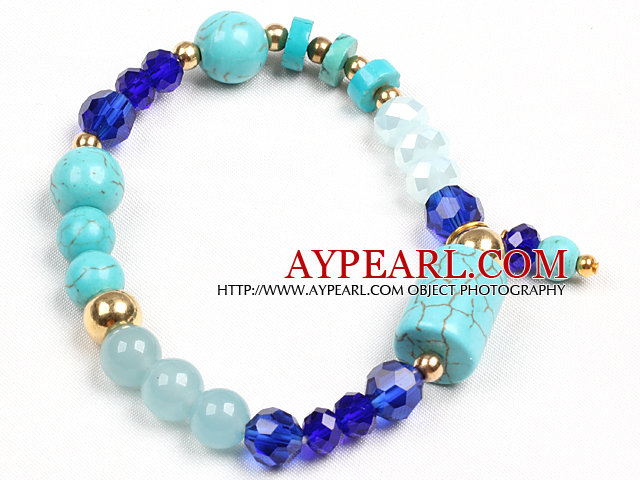 Style Simple Simple brin Cylindre Bleu Turquoise Bleu foncé perles de cristal Bracelet extensible / élastique