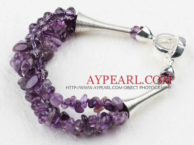 New Design Assorted Amethyst Chips And Horn Charm Bracelet With Lock Closure
