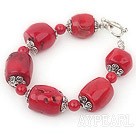 drum shaped red coral bracelet with toggle clasp