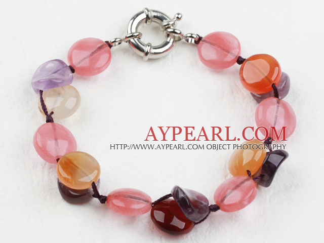 Assorted Amethyst and Agate and Cherry Quartz Bracelet with Moonlight Clasp