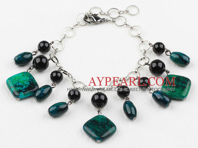 Black Agate and Phoenix Stone Bracelet with Adjustable Metal Chain