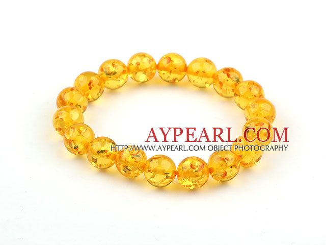 10mm Yellow Color Round Immitation Amber Elastic Bangle Bracelet